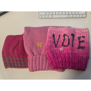 3 different styles of pink knit pussyhat